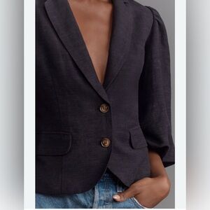 Dolan Left Coast Collection Linen Cotton Balloon Sleeve Navy Blue Blazer Jacket